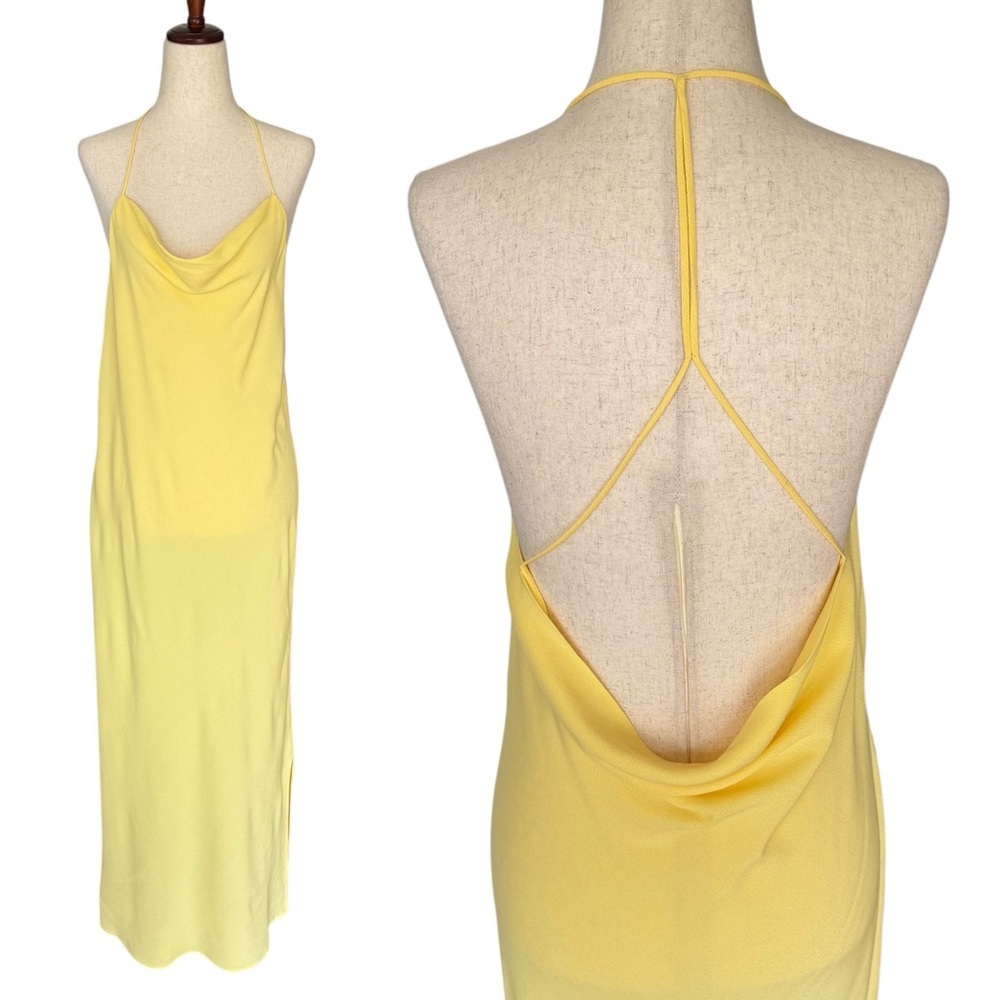 ba&sh Yellow Slip Lady Dress Cowl Neck Draped Back Small 30s Glamour